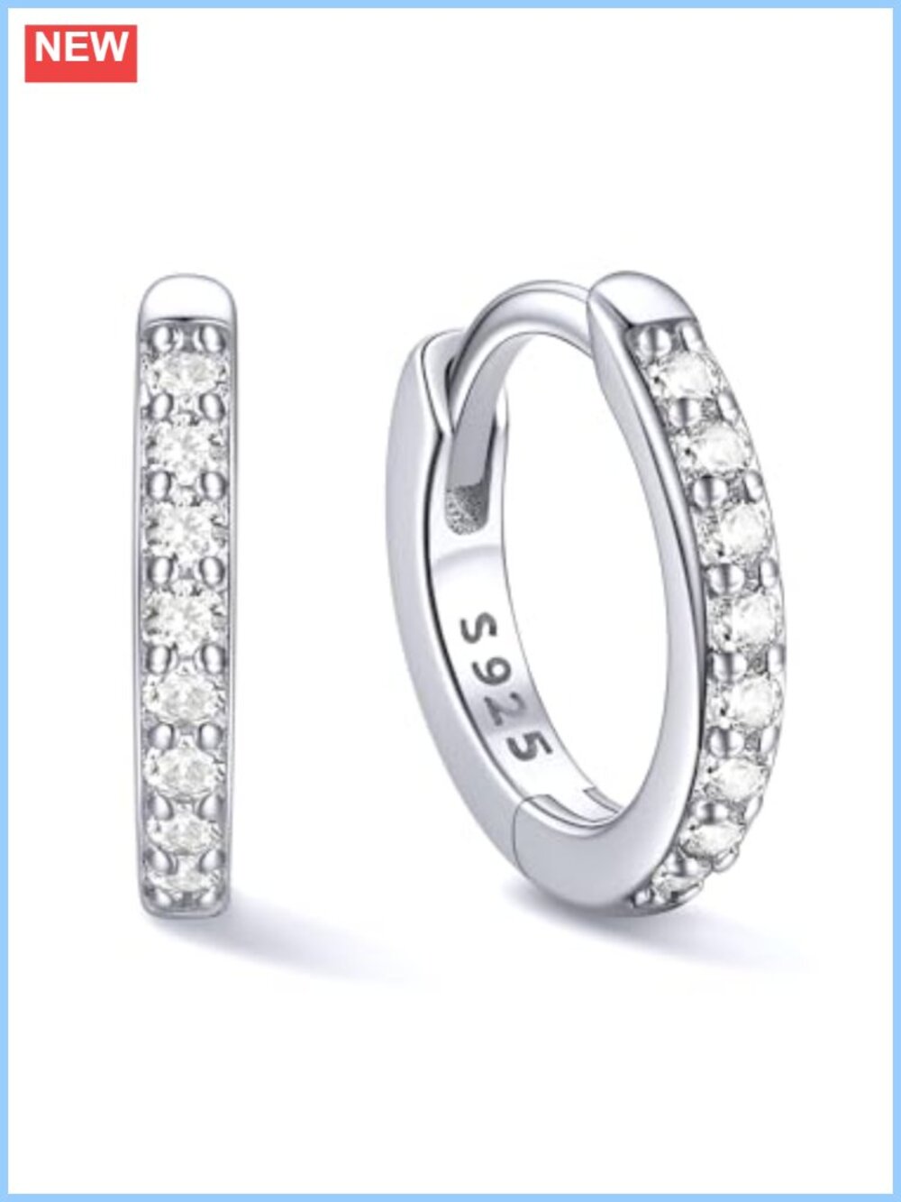 925 Sterling Silver Hoop Earrings Cubic Zirconia Huggie